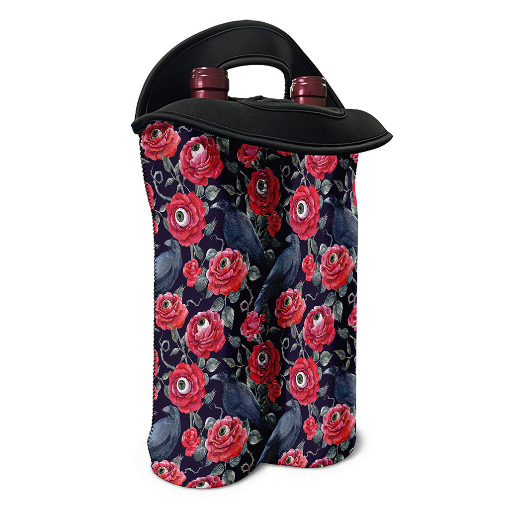 Eyeball Rose Pattern Print Double Neoprene Wine Tote