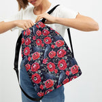 Eyeball Rose Pattern Print Drawstring Backpack
