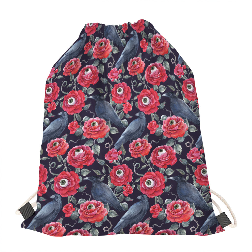 Eyeball Rose Pattern Print Drawstring Bag