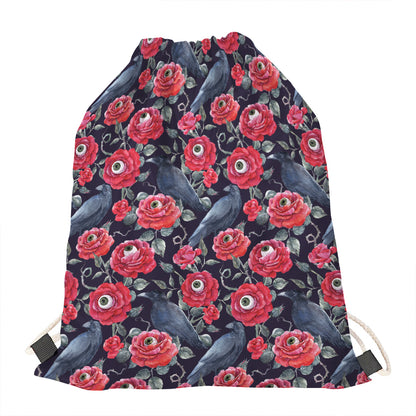 Eyeball Rose Pattern Print Drawstring Bag