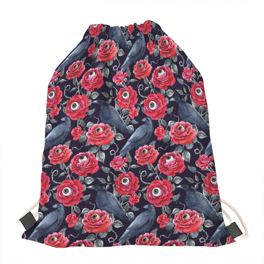 Eyeball Rose Pattern Print Drawstring Bag