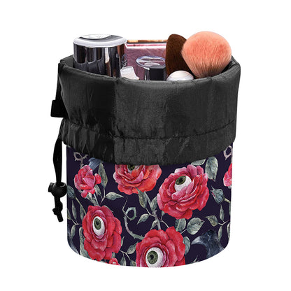 Eyeball Rose Pattern Print Drawstring Makeup Bag