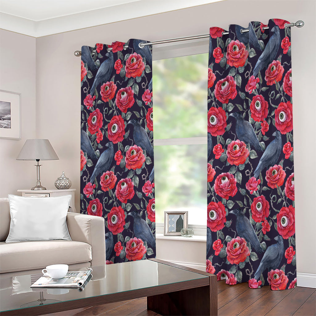 Eyeball Rose Pattern Print Extra Wide Grommet Curtains