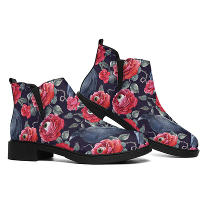 Eyeball Rose Pattern Print Flat Ankle Boots