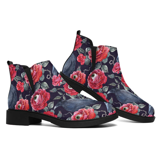 Eyeball Rose Pattern Print Flat Ankle Boots