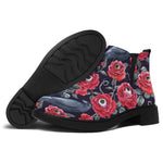 Eyeball Rose Pattern Print Flat Ankle Boots