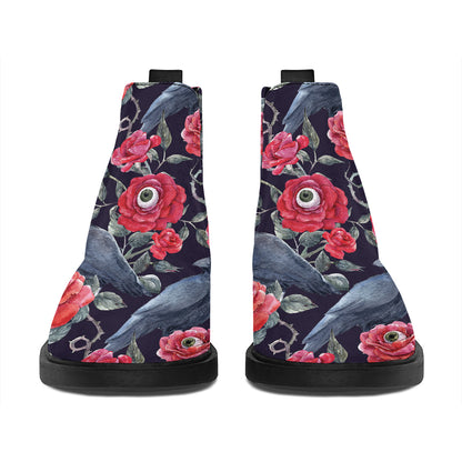 Eyeball Rose Pattern Print Flat Ankle Boots
