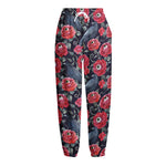 Eyeball Rose Pattern Print Fleece Lined Knit Pants