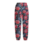 Eyeball Rose Pattern Print Fleece Lined Knit Pants