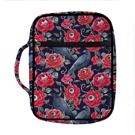 Eyeball Rose Pattern Print Front Pocket Bible Bag
