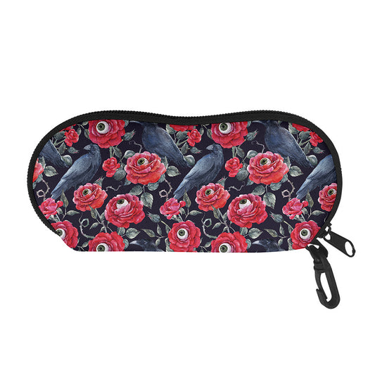 Eyeball Rose Pattern Print Glasses Case