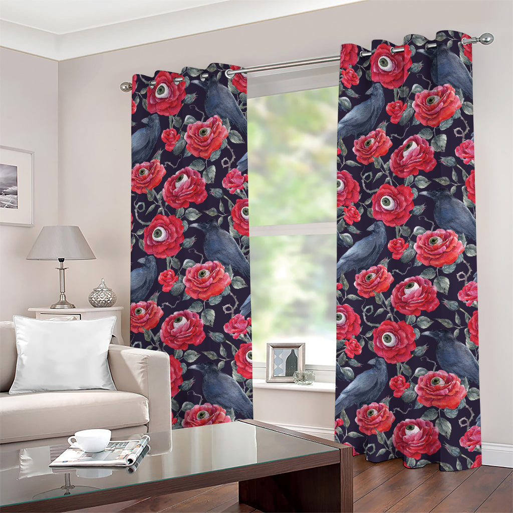 Eyeball Rose Pattern Print Grommet Curtains