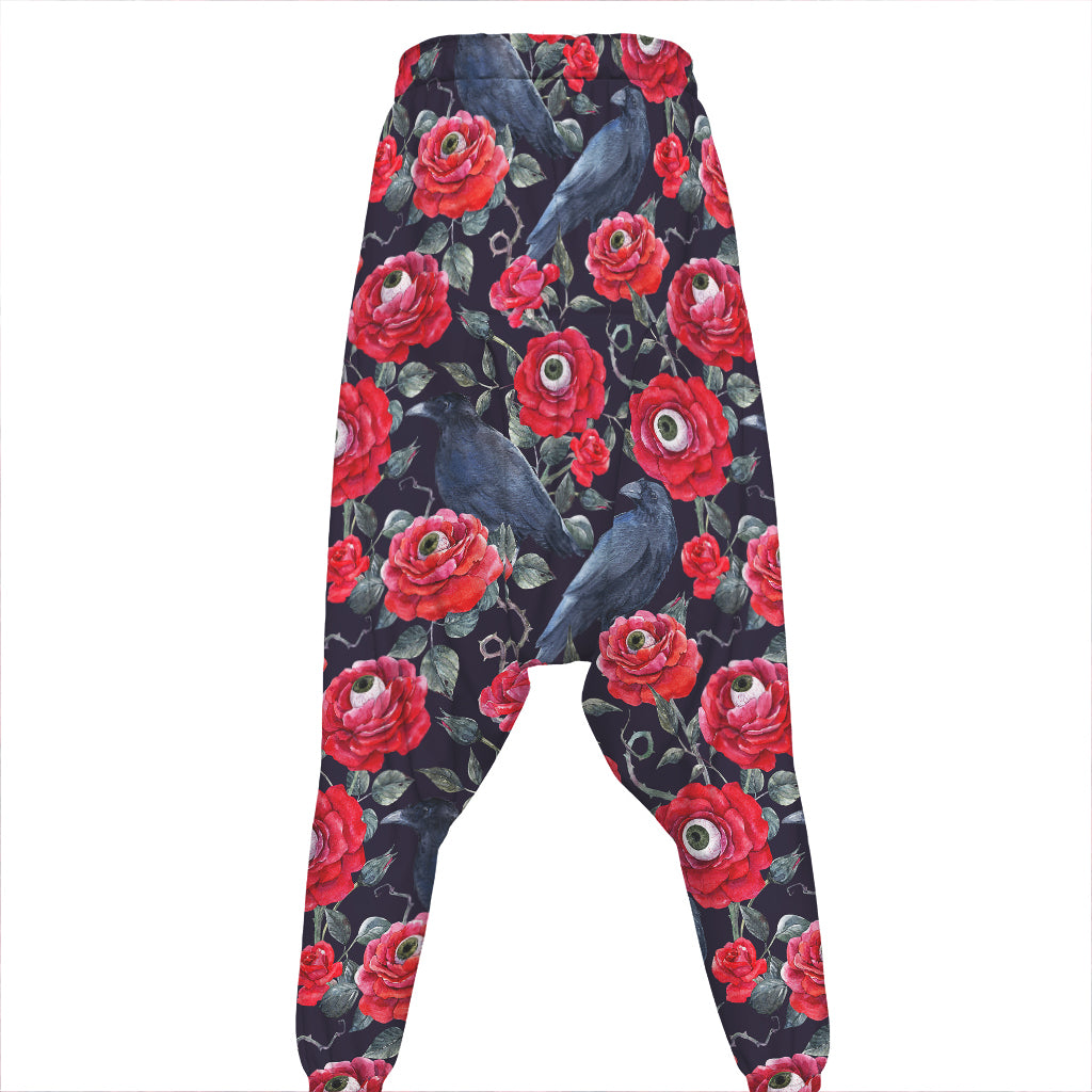 Eyeball Rose Pattern Print Hammer Pants
