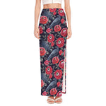 Eyeball Rose Pattern Print High Slit Maxi Skirt