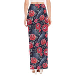 Eyeball Rose Pattern Print High Slit Maxi Skirt