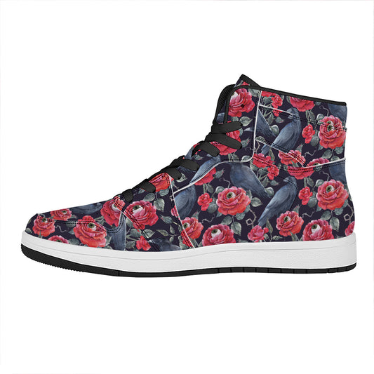 Eyeball Rose Pattern Print High Top Leather Sneakers