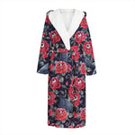 Eyeball Rose Pattern Print Hooded Bathrobe
