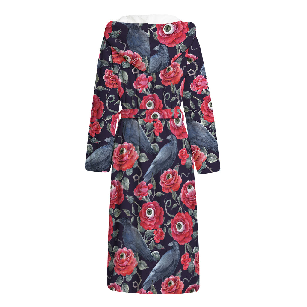 Eyeball Rose Pattern Print Hooded Bathrobe