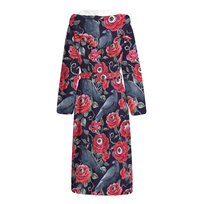Eyeball Rose Pattern Print Hooded Bathrobe