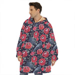 Eyeball Rose Pattern Print Hoodie Blanket