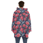 Eyeball Rose Pattern Print Hoodie Blanket