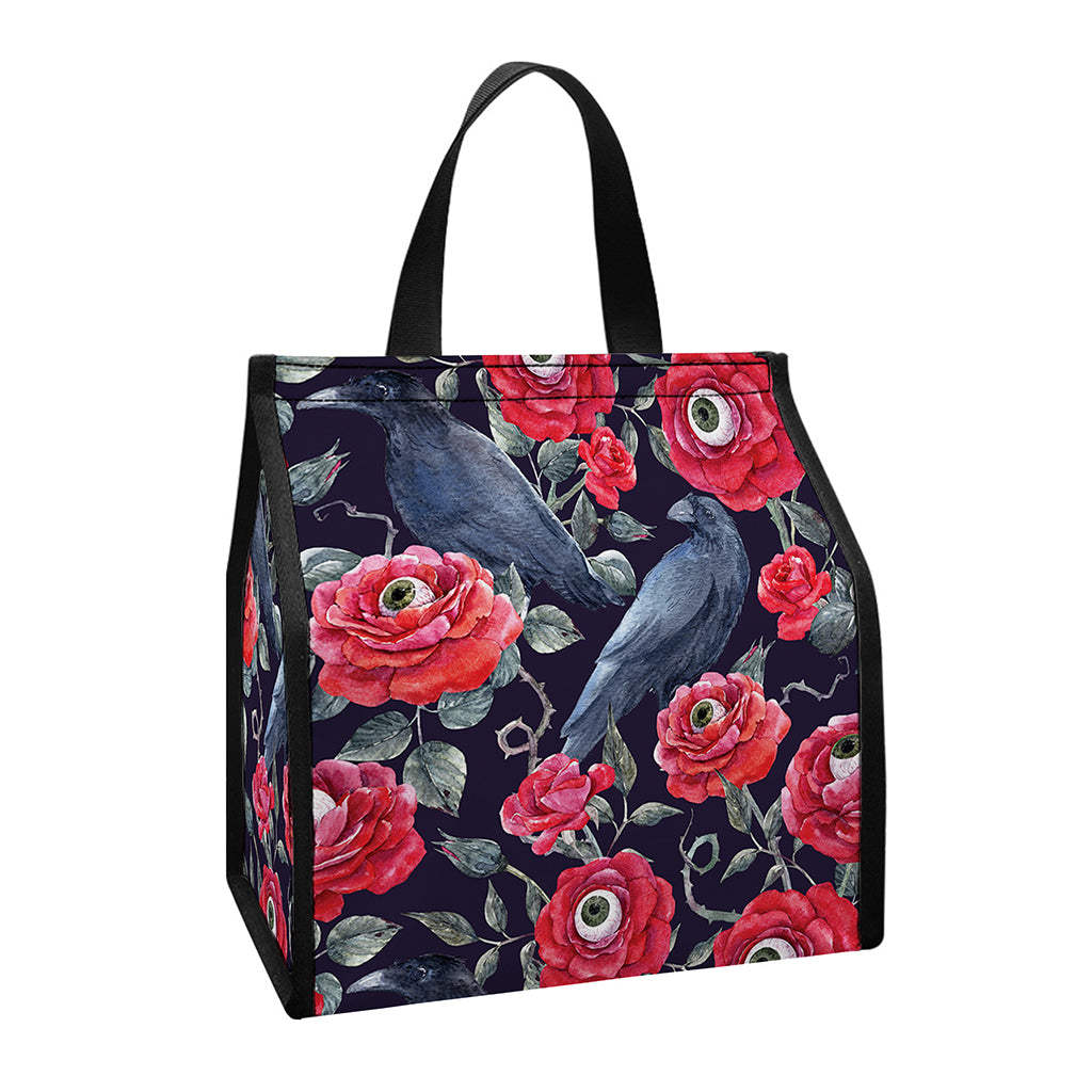 Eyeball Rose Pattern Print Insulated Lunch Tote