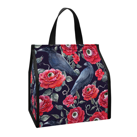 Eyeball Rose Pattern Print Insulated Lunch Tote