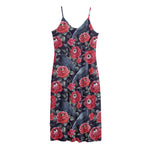 Eyeball Rose Pattern Print Jersey Midi Cami Dress