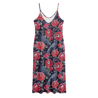 Eyeball Rose Pattern Print Jersey Midi Cami Dress