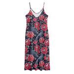 Eyeball Rose Pattern Print Jersey Midi Cami Dress