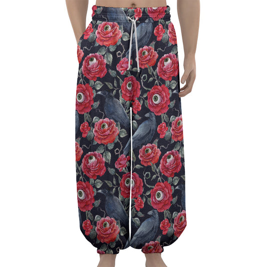Eyeball Rose Pattern Print Lantern Pants