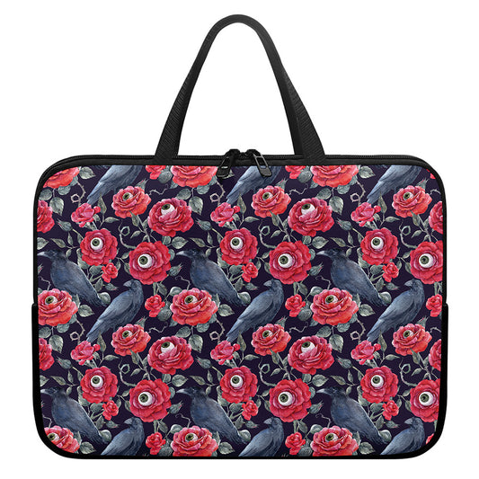 Eyeball Rose Pattern Print Laptop Sleeve With Handle