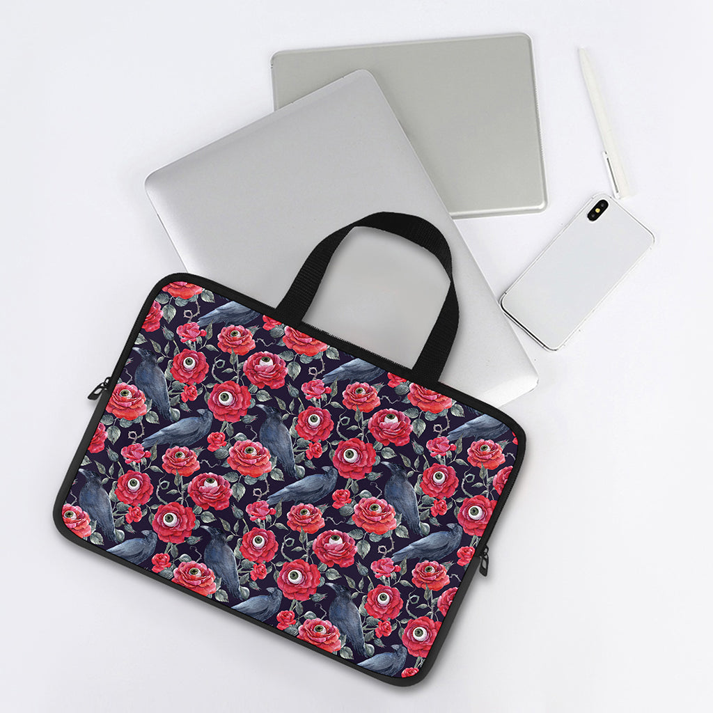 Eyeball Rose Pattern Print Laptop Sleeve With Handle