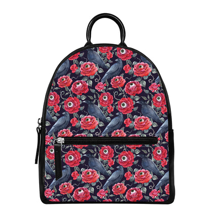 Eyeball Rose Pattern Print Leather Backpack
