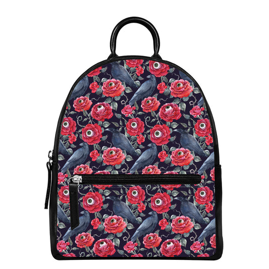 Eyeball Rose Pattern Print Leather Backpack