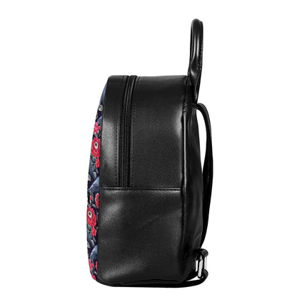 Eyeball Rose Pattern Print Leather Backpack