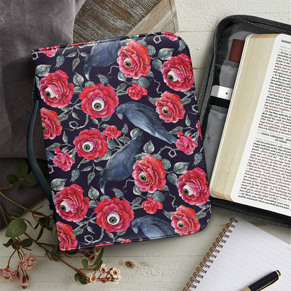 Eyeball Rose Pattern Print Leather Bible Cover