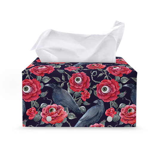 Eyeball Rose Pattern Print Leather Tissue Box Cover