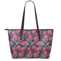 Eyeball Rose Pattern Print Leather Tote Bag With Zipper
