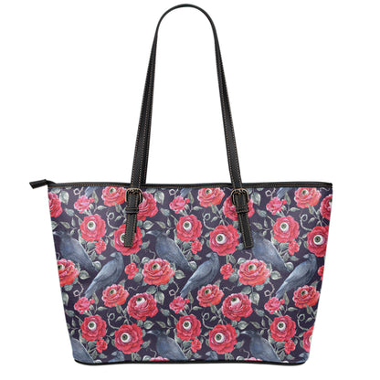 Eyeball Rose Pattern Print Leather Tote Bag