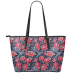 Eyeball Rose Pattern Print Leather Tote Bag