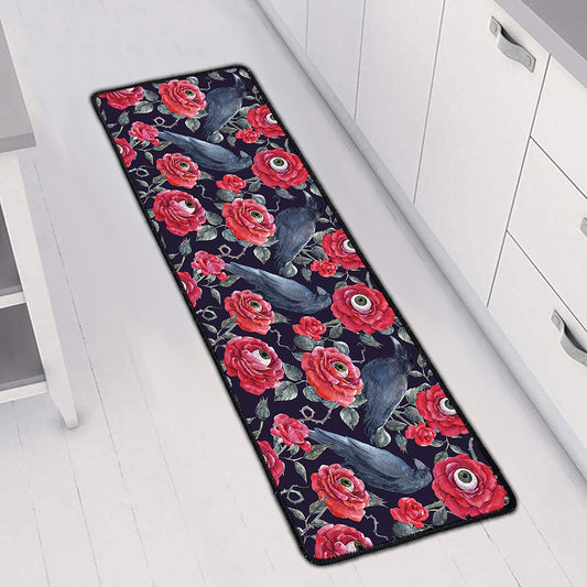 Eyeball Rose Pattern Print Long Kitchen Mat