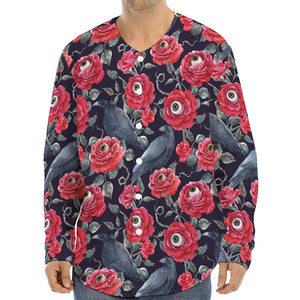 Eyeball Rose Pattern Print Long Sleeve Baseball Jersey