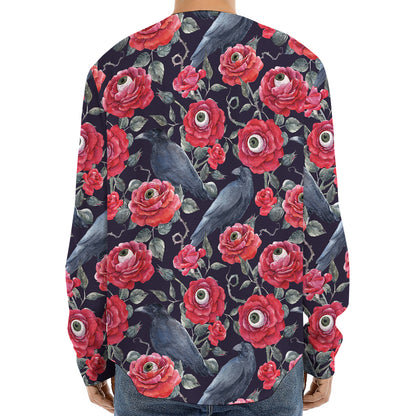 Eyeball Rose Pattern Print Long Sleeve Baseball Jersey