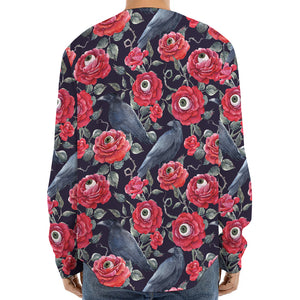 Eyeball Rose Pattern Print Long Sleeve Baseball Jersey