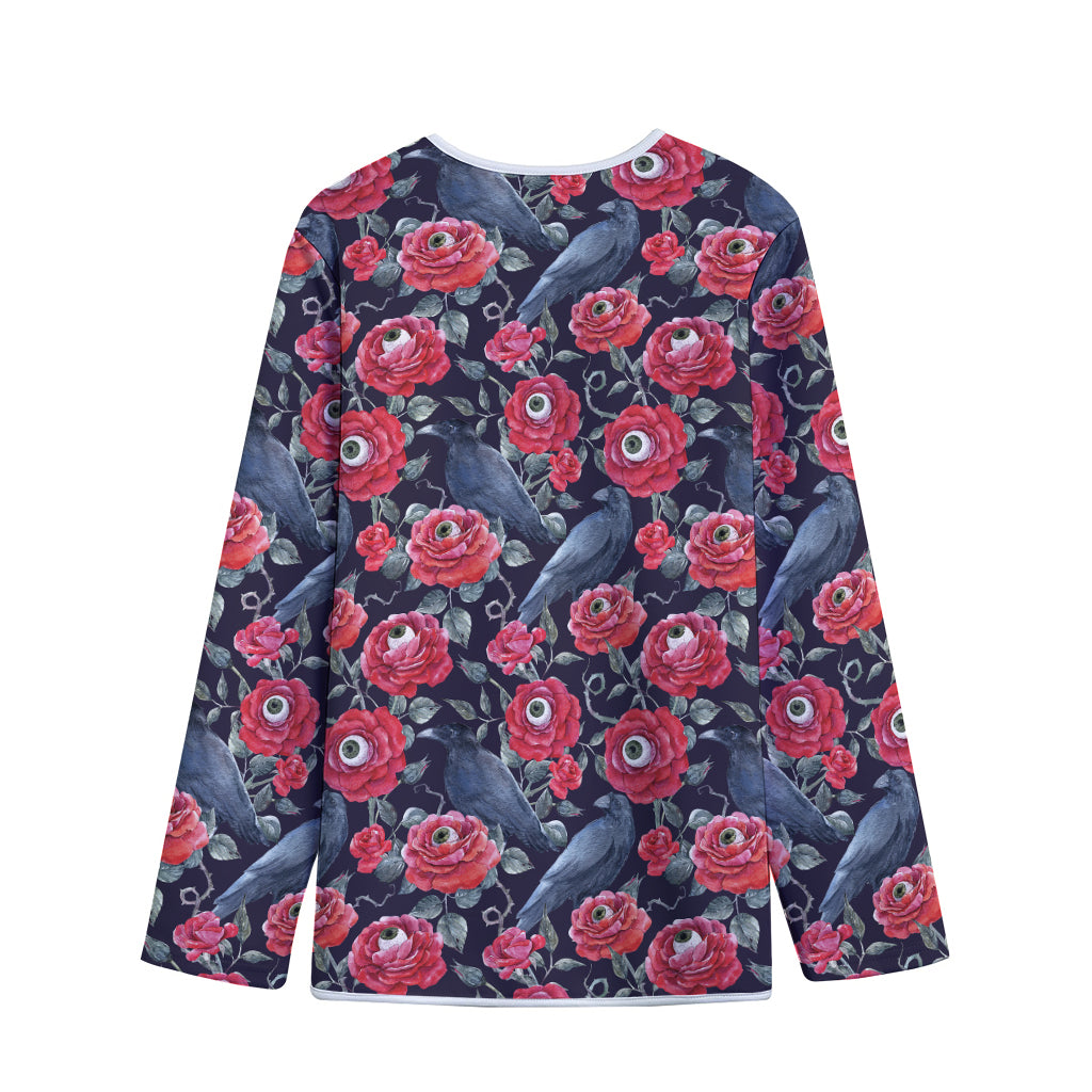 Eyeball Rose Pattern Print Long Sleeve Short Coat