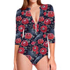 Eyeball Rose Pattern Print Long Sleeve Swimsuit