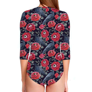 Eyeball Rose Pattern Print Long Sleeve Swimsuit