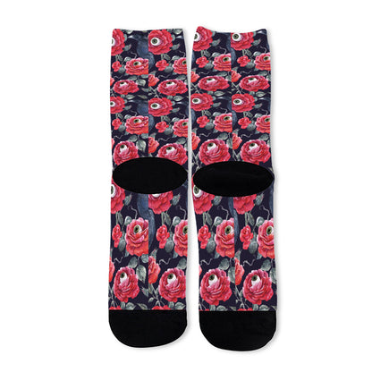 Eyeball Rose Pattern Print Long Socks