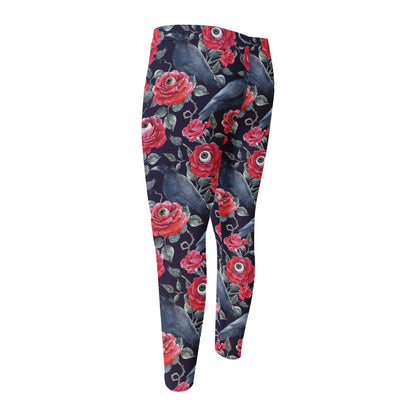 Eyeball Rose Pattern Print Men's Compression Pants